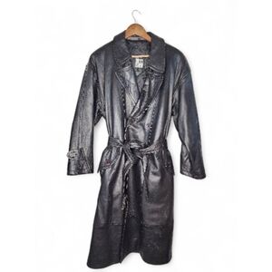 1980s Michael Hoban North Beach Vintage Leather Trench Coat in Black Size 38
